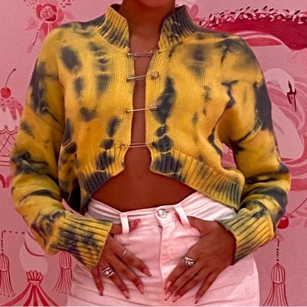 Yellow and Green Tie-Dye crop Sweater